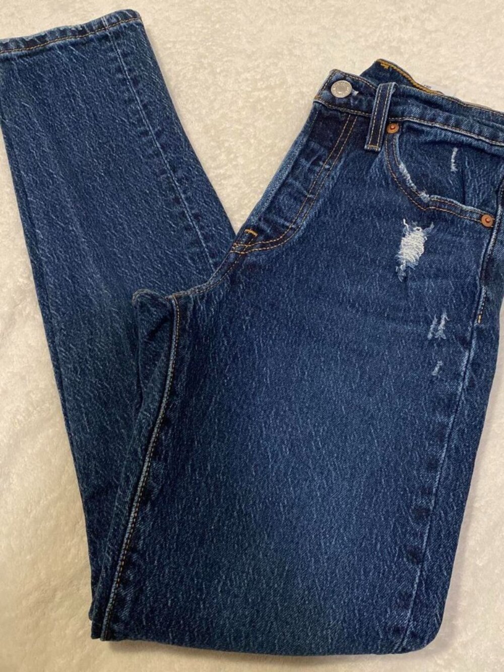 Dark Wash Distressed High-Rise Skinny Jeans
